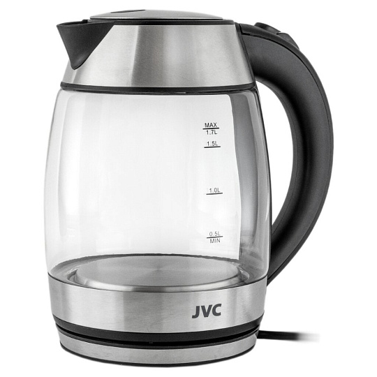 Чайник электрический JVC, JK-KE1707, черный, 1.7 л, 2200 Вт, скрытый нагревательный элемент, стекло