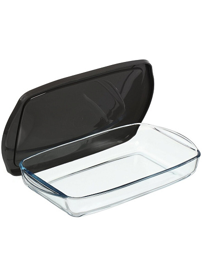 Форма для запекания стекло, 19х33.6х5 см, 1.95 л, прямоугольная, с крышкой, Borcam, 59006GREY