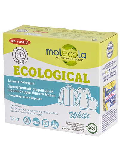 Стиральный порошок Molecola, 1.2 кг, для белого белья, Ecological
