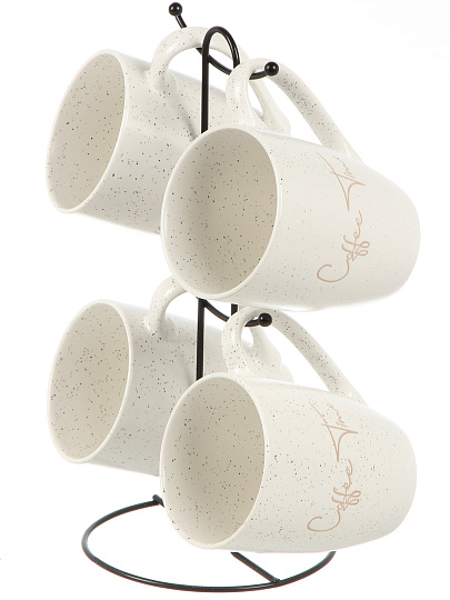 Набор кружек керамика, 4 шт, 350 мл, металлическая подставка, ТМ Глория, 202449, металл