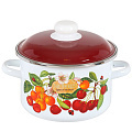 Кастрюля эмалированная сталь, 3 л, крышка сталь, цилиндрическая, СтальЭмаль, Черешня, 6RD181M, белоснежная