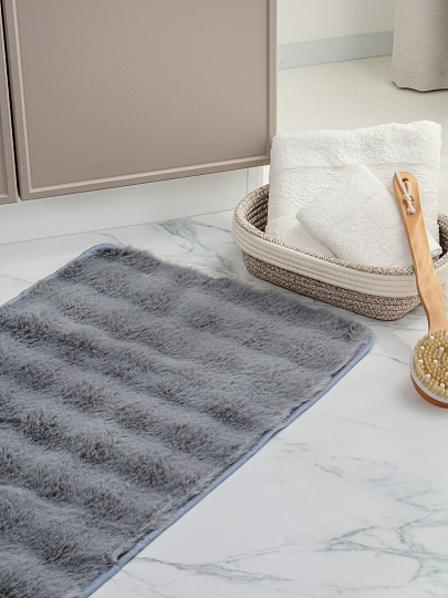 Коврик для ванной, 0.5х0.8 м, полиэстер, светло-серый, Silvano, Ангора, Y4-11476