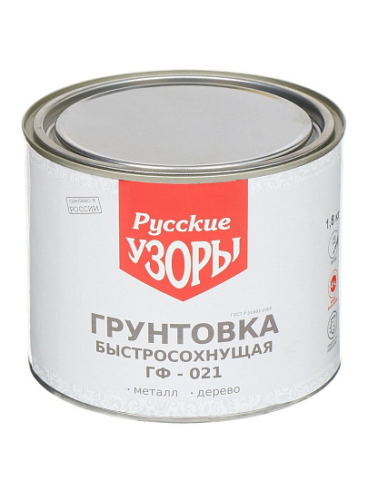 Грунтовка алкидная, Русские узоры, ГФ-21, быстросохнущая, для внутренних и наружных работ, красно-коричневая, 1.8 кг
