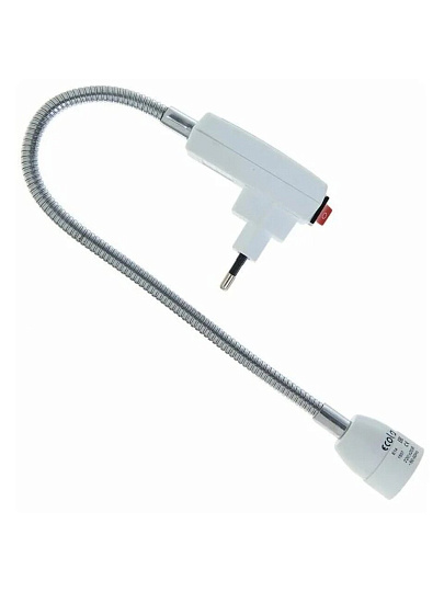 Переходник E14, гибкий, с выключателем, вилка-патрон, 300мм, белый, Ecola, Base, APF4SWEAY