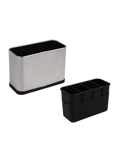 Подставка для столовых приборов, пластик, прямоугольная, 18х13х8.5 см, серебристая, Vetta, 485-198