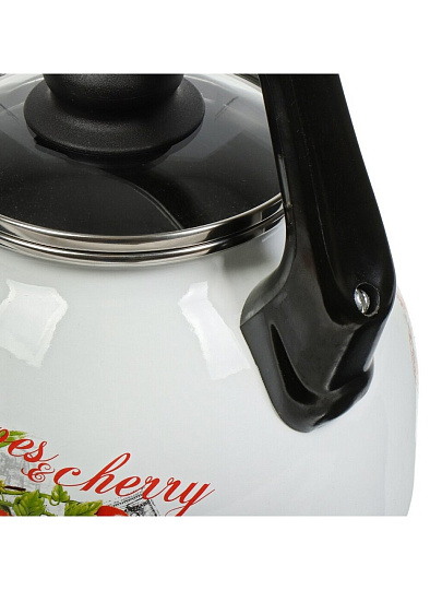 Чайник сталь, эмалированное покрытие, 3 л, со свистком, с пластиковой кнопкой, Сибирские товары, Оливки и черри, индукция, белый, С2717.3