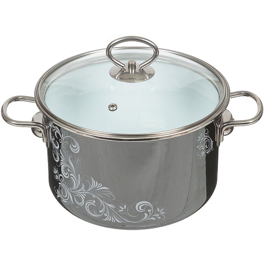 Кастрюля эмалированная сталь, 4 л, крышка стекло, Vitross, Iseberg, 8SD205S, мокрый асфальт, индукция