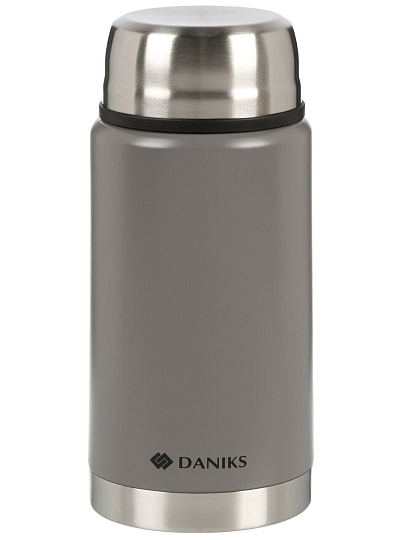 Термос для еды, нержавеющая сталь, 0.75 л, широкая горловина, Daniks, Эгида, колба нержавеющая сталь, с ложкой, с чехлом, серый, DTS-750