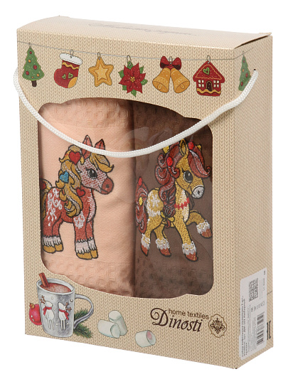 Набор полотенец кухонных 2 шт, 33х60 см, вафельный, 100% хлопок, Dinosti, Имбирный пряник, Россия