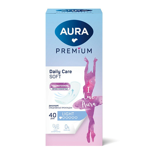 Прокладки женские Aura, Premium Light, ежедневные, 40 шт, ежедневные ультратонкие, 13124