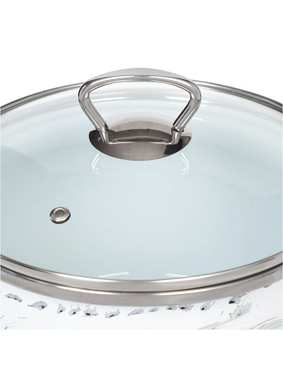 Кастрюля эмалированная сталь, 4 л, крышка стекло, сферический, Сантэкс, Шейк бело-черная, 1-2440111, индукция