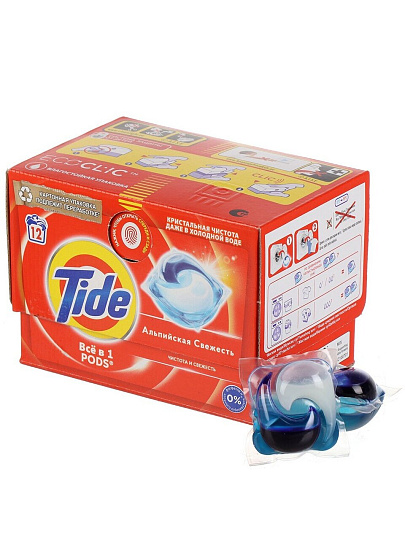 Капсулы для стирки Tide, Все в 1 Pods Альпийская свежесть, 12 шт, капсула 16.8 г