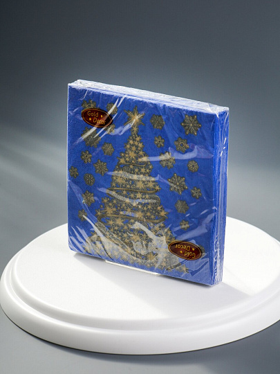 Салфетки бумажные New Line, Gold Decor Золотая ёлка на синем, 20 шт, 3 слоя, 33х33 см