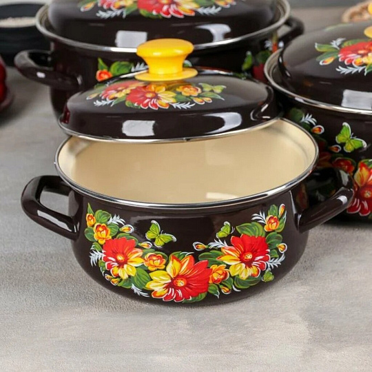 Набор эмалированной посуды Керченский металлургический завод Дуновение-1, (кастрюля 2+3+4 л), 6 предметов