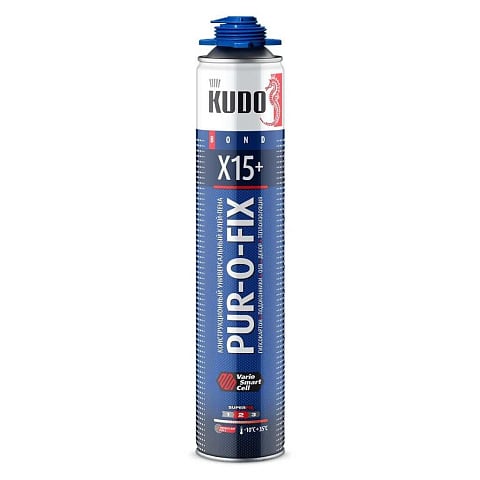 Пена-клей KUDO, Pur-O-Fix X15+ Extra Fix, 1 л, всесезонная, KUPP10B15SU