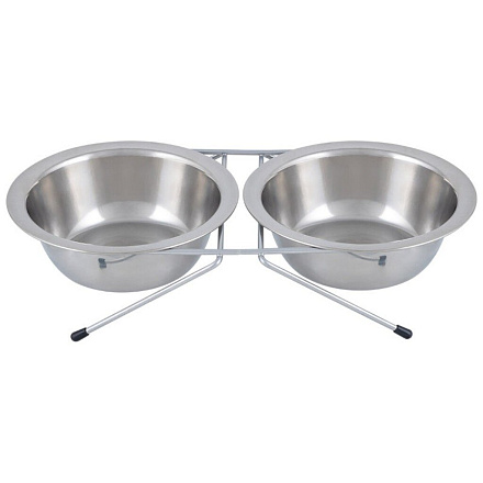 Миска для животных Рыжий кот, нержавеющая сталь, 0.3 л, двойная на подставке