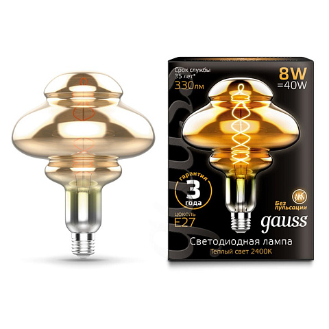 Лампа светодиодная Gauss Led Vintage Filament Flexible серая, 8 Вт, E27, теплый белый свет