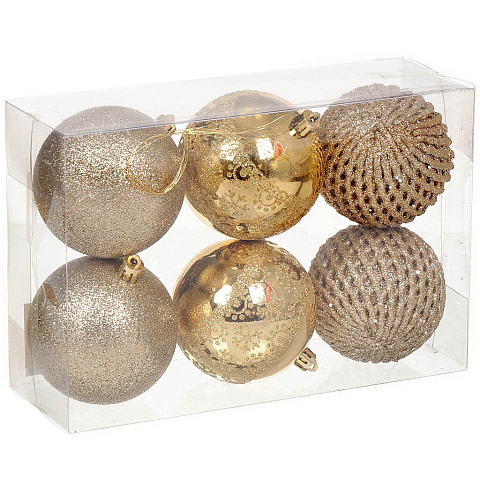 Елочный шар 6 шт, золото, 8 см, пластик, SYQB-0120289