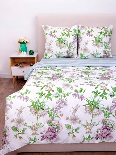 Постельное белье евро, простыня 216х240 см, 2 наволочки 70х70 см, пододеяльник 200х215 см, Майская ночь, бязь, коллекция Цветы, 9878/1