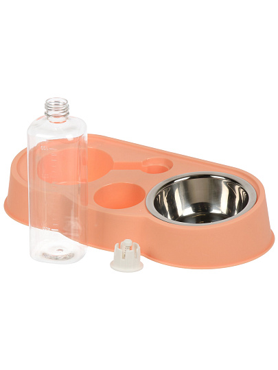 Миска для животных Y4-11431, пластик, металл, 0.5 л, в ассортименте, двойная, с поилкая