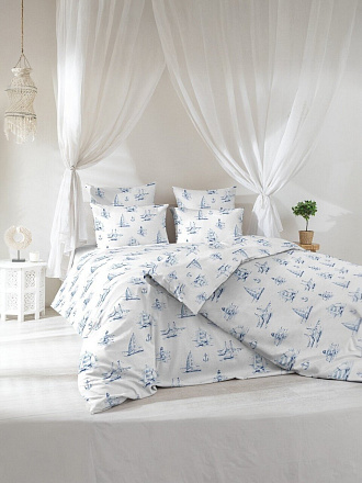 Постельное белье 2-спальное, простыня 220х240 см, 2 наволочки 50х70 см, пододеяльник 180х215 см, Verossa, сатин, молния, Regatta blue