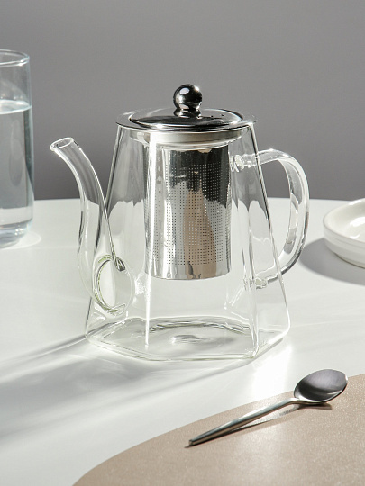 Чайник заварочный стекло, металл, 1 л, с ситечком, B050185