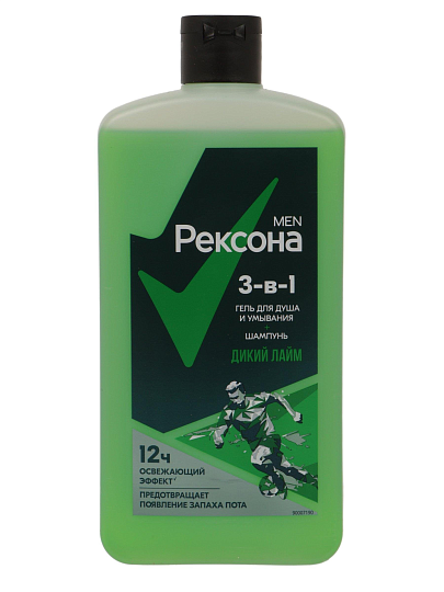 Гель для душа и шампунь Rexona, 3 в 1 Дикий лайм, для мужчин, 750 мл