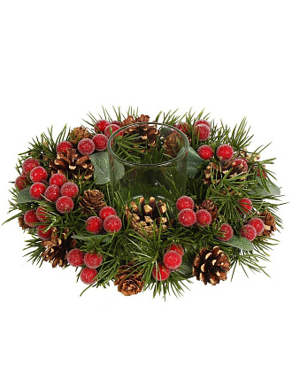 Подсвечник 1 свеча, 24 см, с ягодами, для свечи до 8.5 см, SYSGZSA-4623013