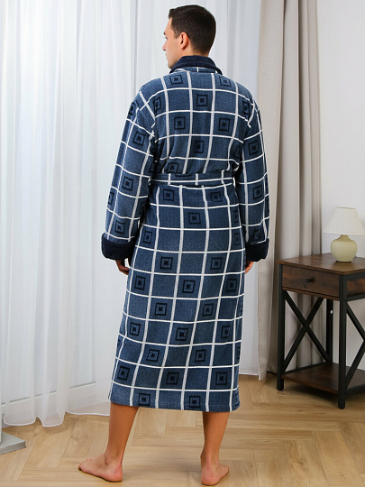Халат мужской, махровый, 100% хлопок, синяя клетка, XXXL, 56-58, Silvano