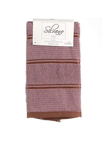 Набор полотенец кухонных 2 шт, 40х50 см, махровый, 100% хлопок, 420 г/м2, Silvano, Aura, вишневый, полосы, Узбекистан
