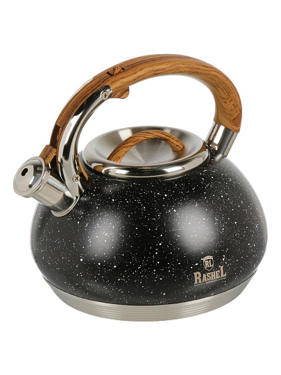 Чайник нержавеющая сталь, 3 л, со свистком, глянец, RasheL, индукция, черный, М-7908