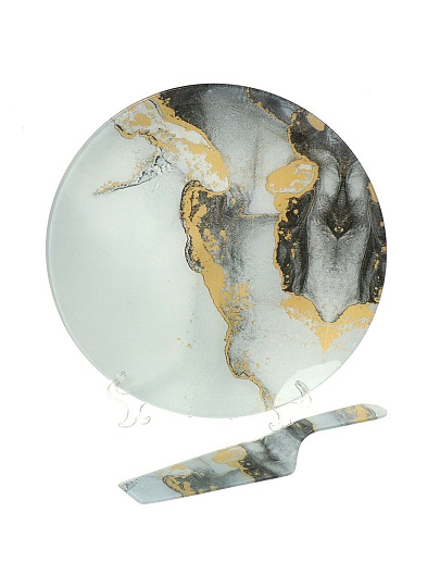 Блюдо стекло, 30 см, круглое, с лопаткой, Daniks, Флюид