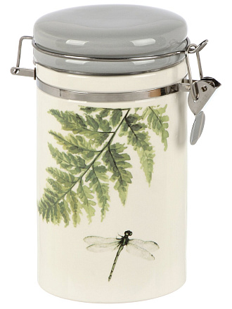 Банка для сыпучих продуктов, керамика, 0.8 л, 9.5х9.5х18 см, с крышкой, с бугельным замком, Prima Collection, Дикий папоротник