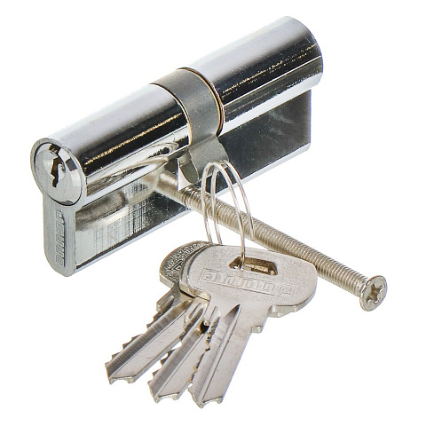Личинка замка двери Аллюр, A 70-3КА CP, 7 624, 70 мм, хром, один секрет, 3 ключа, латунь