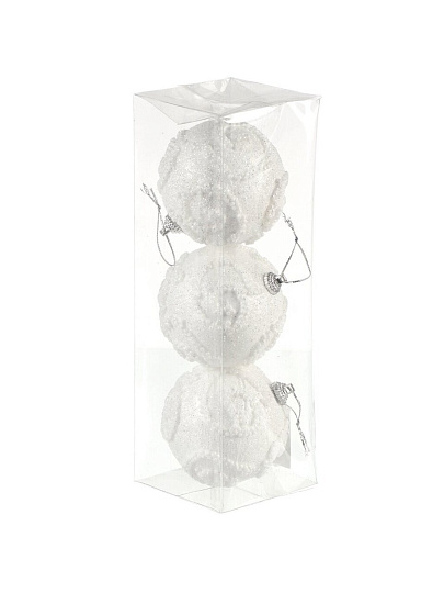 Набор шаров Зимние узоры, 3 шт, белый, 8 см, Y4-8449