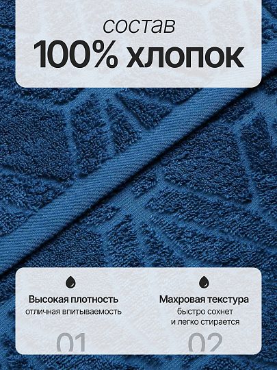 Набор полотенец 2 шт, 100% хлопок, 480 г/м2, Silvano, Тинто, синий, Турция