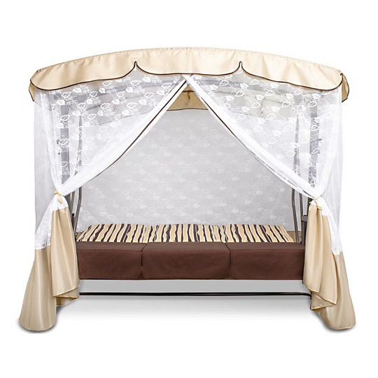 Качели садовые 3-местные, 231.7х125х195 см, 300 кг, Arno, Оазис Премиум, раскладываются в кровать, с москитной сеткой, шоколад, полосы, 2016-КД- 40/П, металл