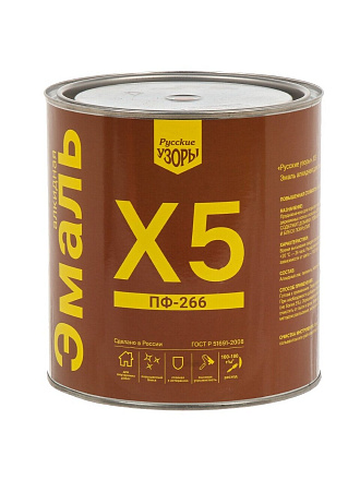 Эмаль Русские узоры, Х5 ПФ-266, алкидная, желто-коричневая, 2.8 кг