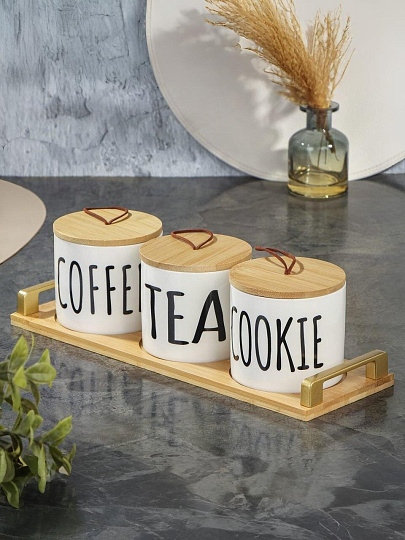 Набор банок для сыпучих продуктов, керамика, 0.5 л, 3 шт, на подставке, Y4-9019