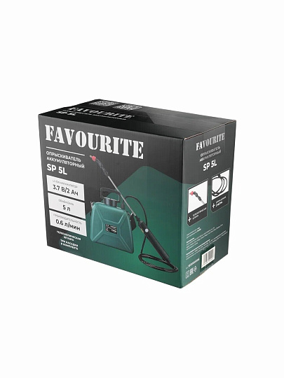 Опрыскиватель садовый аккумуляторный, Favourite, 5 л, Li-ion, 2 А.ч, 3.7 В, пластик, 2000 мм, 0.6 л/мин, 3 м, SP 5L