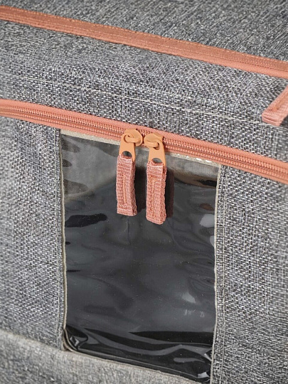 Кофр для хранения, 1 секция, с крышкой, складной, 39х29х20 см, спанбонд, с молнией, с ручкой, серый, Y6-10757