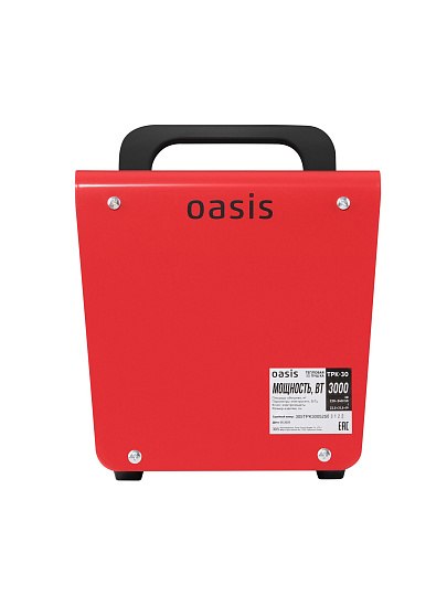 Пушка тепловая электрическая, Oasis, TPK-30В, 3 кВт, 310 м³/ч, ТЭН, 2 режима, квадратная, керамический, красная