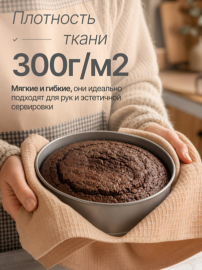 Набор полотенец кухонных 2 шт, 40х50 см, вафельный, 100% хлопок, 300 г/м2, Silvano, Лея, бежевый, коричневый, Узбекистан