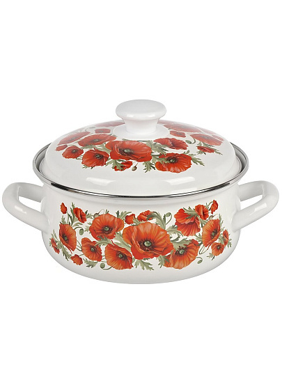 Кастрюля эмалированная сталь, 2 л, крышка сталь, сферический, Daniks, Маковый цвет, 61904-102/6-У