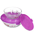 Салатник стекло, круглый, 5 шт, 7.9 см, 9, 10.3, 12.5, 14, 17 см, с крышкой, Пионы, Daniks, фиолетовый - фото 2