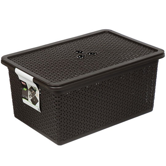 Корзина 20 л, прямоугольная, плетеная, пластик, в ассортименте, с крышкой, BranQ, Nature, BQ4066