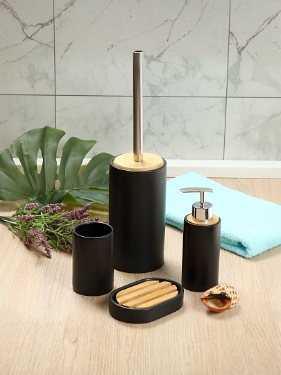 Ерш для туалета Бамбук, напольный, 9.5x18.5/36.5 см, керамика, черный, CE1980AA-TOH