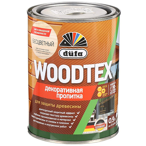 Пропитка Dufa, Woodtex, для дерева, защитная, бесцветная, 0.9 л