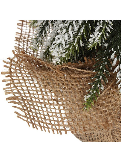 Елка новогодняя настольная, 30 см, хвоя литая, заснеженная в мешковине, с декором, Y4-8400