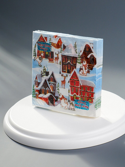 Салфетки бумажные New Line, Design Домики, 20 шт, 3 слоя, 33х33 см